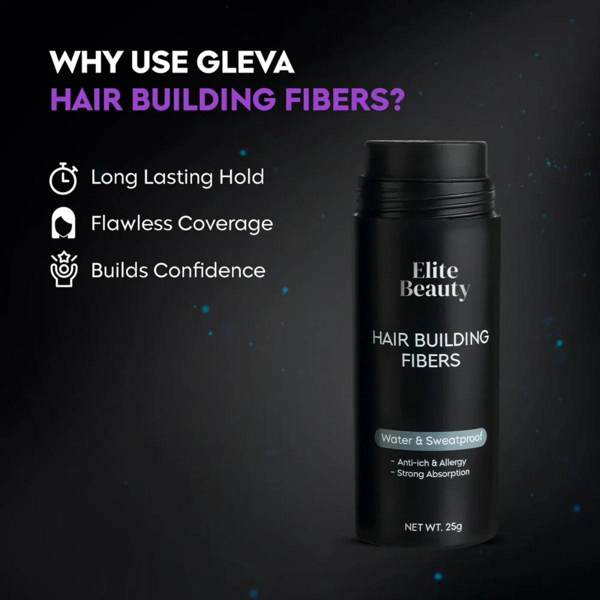 Elite Beauty Hair Thickening Fibers - Black